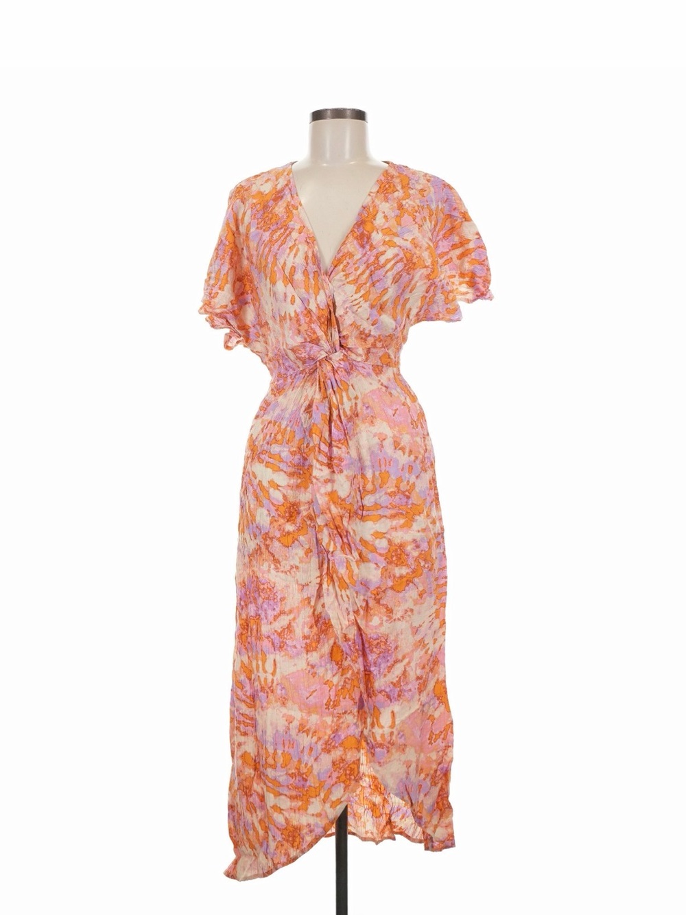 Vici Pink & Orange Floral Wrap-Style Midi Dress